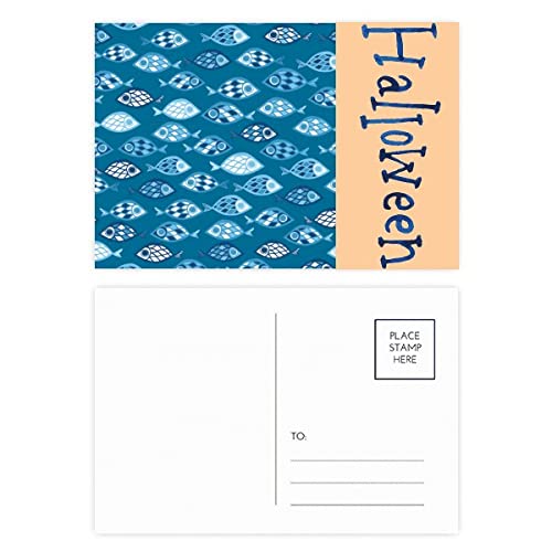 Cartes postales d'Halloween au motif grille de mer bleue pour invitations de fête