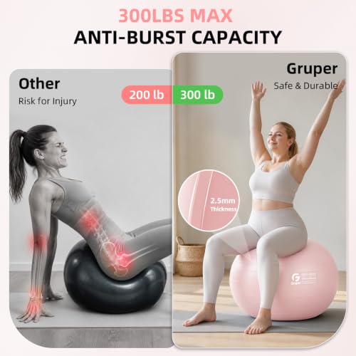 Image of Gruper Exercise Ball, Extra Thick Yoga Ball for Working Out, Yoga & Pregnancy, 4 Sizes Anti-Burst Balance Ball with Foot Pump for Pilates, Physical Therapy & Fitness
