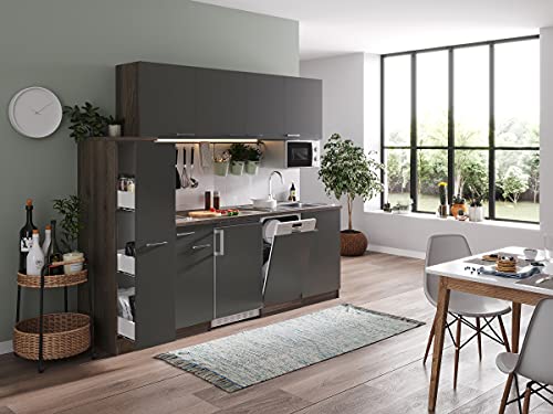 Respekta Küchenzeile Oliver KB225EYGMIC Grau 225 cm Breite mit Elektrogeräten