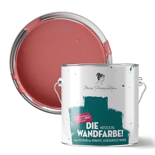 MissPompadour abwaschbare Wandfarbe Rot mit Himbeere 2,5L - hohe Deckkraft & Ergiebigkeit - matte, scheuerbeständige Innenfarbe - geruchsarm, wasserbasiert, atmungsaktiv - Die Nützliche