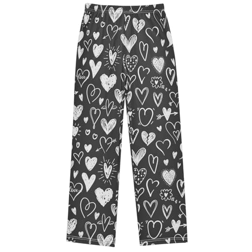 Boy's Lounge Pants Love Heart Doodle Valentines Day Kids Jogger Pants Elastic Long Bottoms with Pockets 6-14 Years