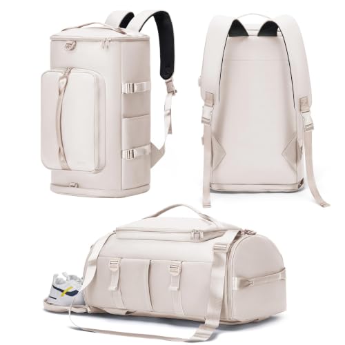 Image of MIYCOO Gym Bag with Shoes Compartment, Duffle Bag, Backpack with Wet Pocket | 3-Way Carry Travel Backpack, Sports Backpack for Men Women, Weekender Overnight Bag for Gym Travel Sports - Beige