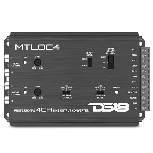 DS18 MTLOC4 4-Channel High-to-Low Level Line Output Converter with Remote Turn-On | Selectable 20/60/20k Input Impedance | 40V Speaker-Level to RCA Converter