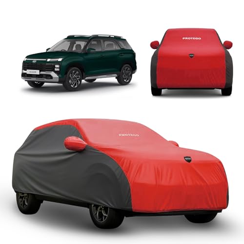 Image of PROTEGO Prime Series India's 1st Anti-Tear Car Cover for Hyundai Alcazar | Heavy-Duty, Custom Fit, All Weather Protection | 100% Waterproof, Windproof & Hail Resistant | 2-Year Warranty | Red + Black
