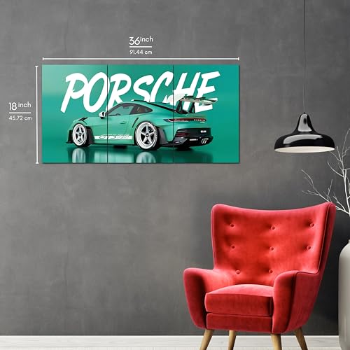 Image of Posternet Super Car Split Poster Set, 12 inch x 18 inch, Split Design Wall Decor Posters For Bedroom, Living Room, Office. (Porshe)