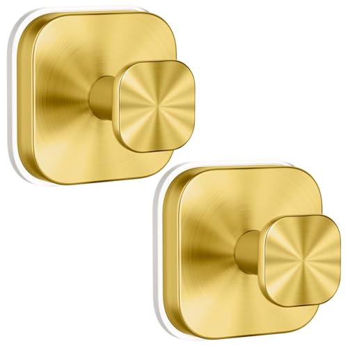 Image of BKV Suction Cup Hooks for Shower,Heavy Duty Shower Hooks for Bathroom Wall,Glass Windows,Smooth Doors to Hang Towels,Robes,Coat,Reusable Suction Cup Wreath Hanger for Christmas Wreaths-Gold(2 Pack)