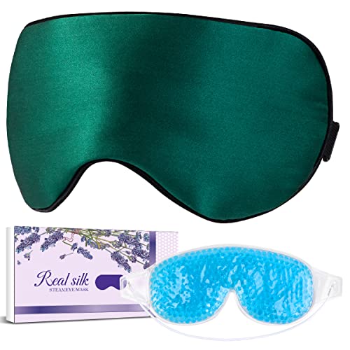 Lc-Dolida Silk Sleep Mask Hypoallergenic Super Smooth Eye Mask For Sleeping With Cooling And Heated Gel Eye Mask Improving Dry And Puffy Eyes And Black Circles Gift For Women Men (Green) #TOP4