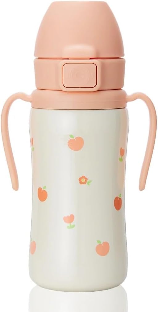 GROSMIMI Insulated 316 Stainless Steel Spill Proof Straw Cup, Water bottle with Flip Top for Toddlers, BPA Free (peach flower, 10oz)