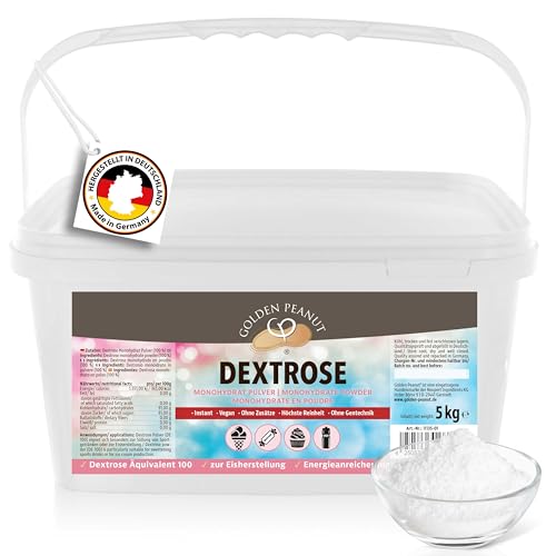GOLDEN PEANUT Dextrose monohydrat 5 kg - Traubenzucker Pulver, zusatzfreies Dextrosepulver, vegan, schnelle Energie, beste Lebensmittelqualität