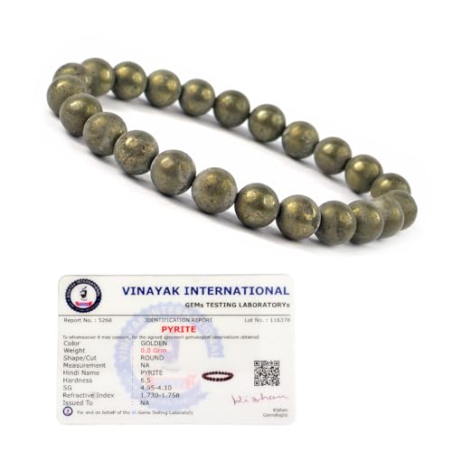 Crystu Certified Pyrite Bracelet Reiki Healing Crystal Stone 8 mm Bracelet, Charged By Reiki Grandmaster & Vastu Expert For Unisex Adult