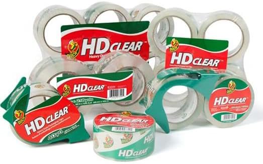 Miniatura 3 de Duck Cinta de embalaje transparente HD de marca transparente hasta el núcleo 1.88 pulgadas x 43 yardas (transparente)  paquete de 2 + con dispensador