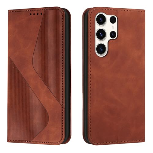 Étui en cuir PU pour Samsung Galaxy S24 Ultra : l'élégance d'une coque à rabat magnétique finition marron