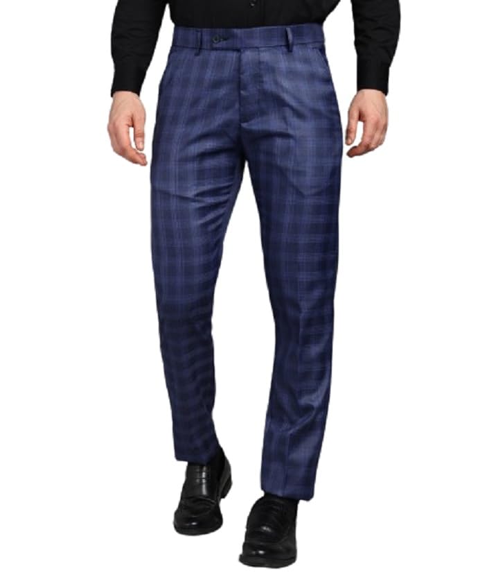 Image of MALENO Men Slim Fit Checked Formal Trouser | Casual Trousers for Everyday Comfort | Slim Fit Formal Trousers for Men
