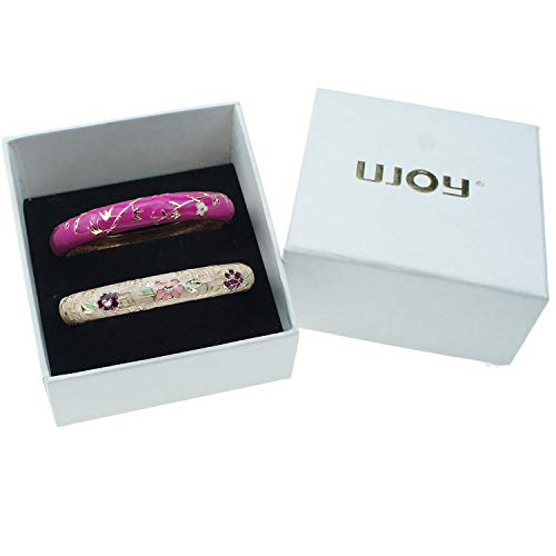 Ujoy Classic Cloisonne Bracelets Enamel Jewelry Gold Plated Bamboo Flower Cuff Metal Bangle For Women Gift Box 55A114 Yellow #TOP6