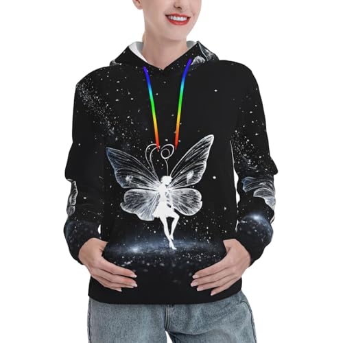 Sweat à capuche graphique imprimé papillon noir XXL pour femme