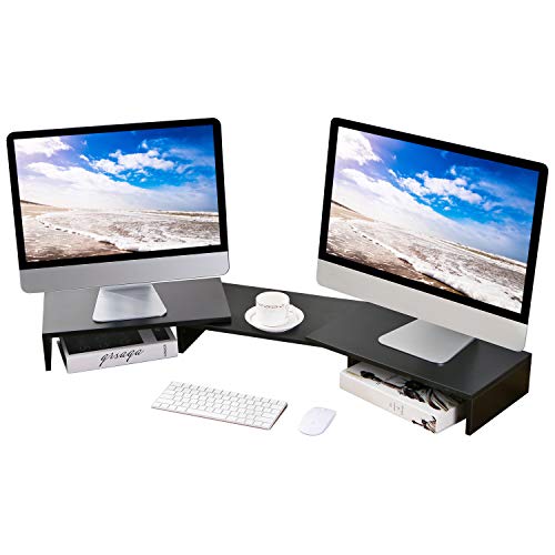 5Rcom Dual Monitor Stand 3 Shelf Desk Riser with Adjustable Length and Angle Multifunctional Screen Stand for Laptop ComputerTVPC Desk Printer