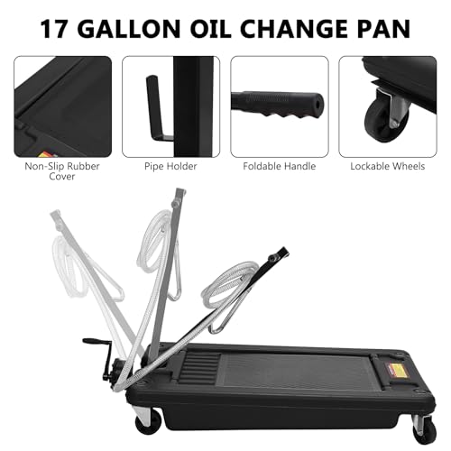 Image of GarveeTech 18 gal Oil Drain Pan, Low Profile Oil Drain Pan with Pump, Oil Change Pan with T Foldable Hand and Wheels, 8 ft Hose Oil Drain Cart for Car, SUV, Trucks
