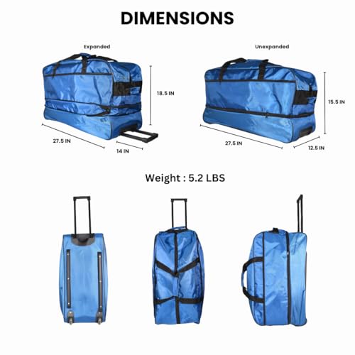 Rolling Duffel Bag Foldable Expandable Weekender Travel 28" (Blue)3