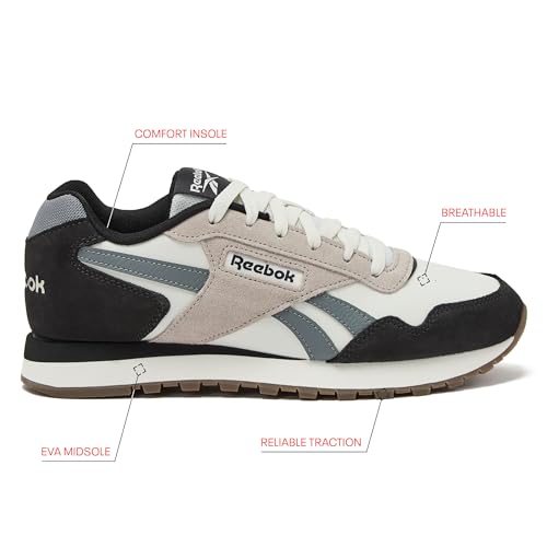 Reebok Reebok Glide Sneakers for Men - Black or White Tennis Shoes Size 7 to 15, White/Washed Black/Chalk, 11.5