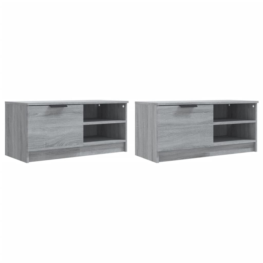 TV-Schrank Set, 2 STK. Grau Sonoma, 80x35x36,5 cm, Holzwerkstoff, mit Schublade, für Wohnzimmer, Media Center, stabil