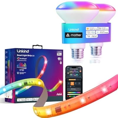 Linkind Matter Smart Light Bulb BR30 2 Pack and LED Strip Lights RGB 10ft Compatible with Alexa and Google Home