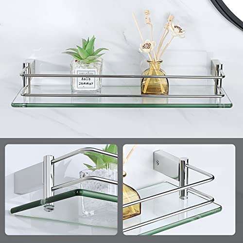 SAYAYO Tempered Glass Shelf Bathroom Shelf Wall Mounted 16 Inches, 8MM Extra-Thick Glass and SUS304 Stainless Steel Polished Chromed Frame, EGC1000-40-C