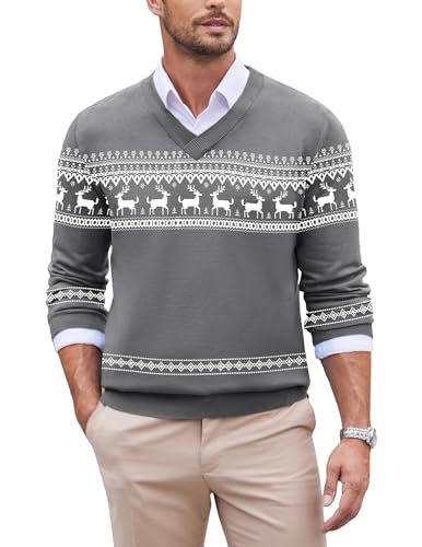 COOFANDY Pullover Herren Weihnachtspullover V-Ausschnitt...