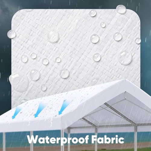 Image of ADVANCE OUTDOOR 12x20 ft Carport Replacement Top Cover, Heavy Duty Waterproof & UV Protected, Easy Installation with Ball Bungees, White, Roof Only