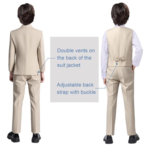 Image of Boy Suits 5 Pieces Formal Suit Set with Adjustable Waist Kids Dress Suit for Wedding Prom