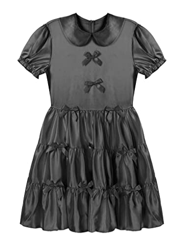 Men's Sissy Crossdressing Dress Shiny Satin Frilly Girly Dress Bowknot Pajamas Sleepwear3