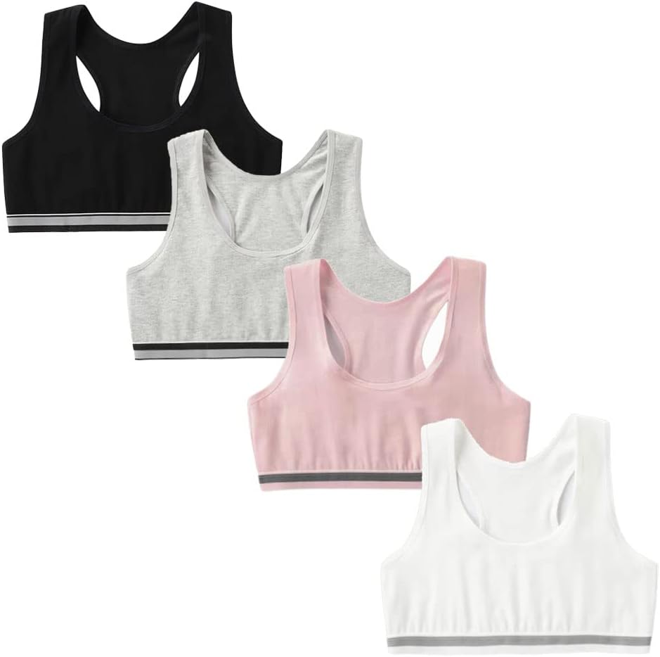 Girls Sports Bra Unpadded Crop Top Cotton Pack of 4