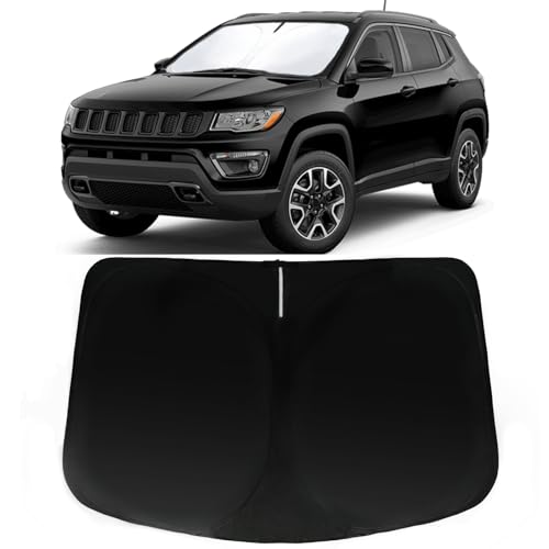 Image of Car Front Windshield Sun Shade for Compass 2017-2023, Car Window SunShades Shield Cover Sun Visor Protector with 240T Reflective Fabric UV & Sun Heat Protection Accessories