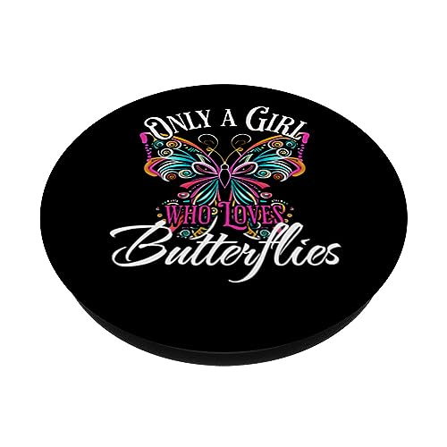 Only A Girl Who Loves Butterflies - Funny Butterfly PopSockets Swappable PopGrip, Black - Image 2