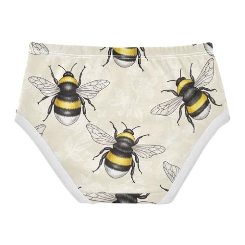Vivid Bees Prints Floral Beige Girl Panties Cute Toddler Girls Underwear Cotton Fun Undies Kids Briefs 2t2