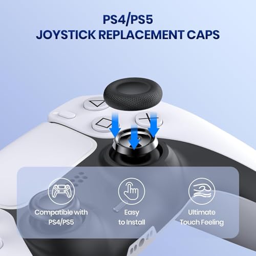 Image of Meyaar Joystick Replacement Caps for PS5 Controller, Thumb Grip Joystick Replacement Cap Repair Accessories Compatible with PS5 & PS4 Controllers - Pack of 6 (Pro Black (Enhanced Grip))