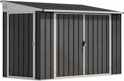 Image of DWVO 7x4 FT 3-Door Storage Shed, Lockable Metal for Bike - Dark Gray