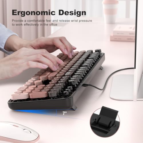 Image of MOFII Computer Keyboards Wired, Plug Play USB Full Size Typewriter Keyboard, Cute Colorful Aesthetic Keyboard with Foldable Stands for Windows PC Laptop (Black Berry)