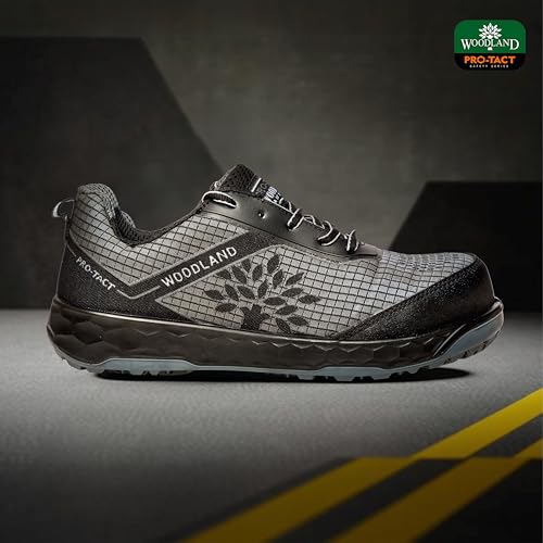 Image of Woodland Ranger Knitted Safety Shoes for Men | Oil Resistant Safety Shoe with Anti Slip Grip | Lightweight & Antistatic PU Double Density with Composite Toe | Black