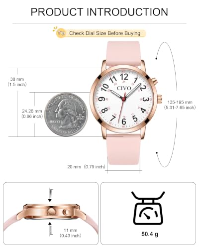 Image of CIVO Night-Light Nurse Watches for Women: Easy-Read Analog Waterproof Watch