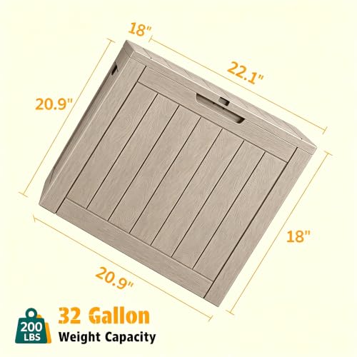 Image of NUNU LAB 32 Gallon Waterproof Outdoor Storage Box, Lockable Resin Deck Box with Lid, Weather Resistant Patio Storage Bin for Garden Tools, Cushions, Package Delivery, Medium Gray