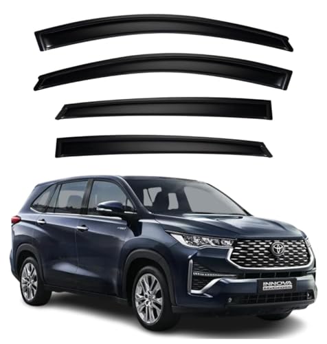 Image of Premium Smoke Car Door Visor Front+Rear Sun /Rain Guard Outside Mount Tape-On Window Visors Compatible with Toyo-ta Innova Hycross (2025-2026)