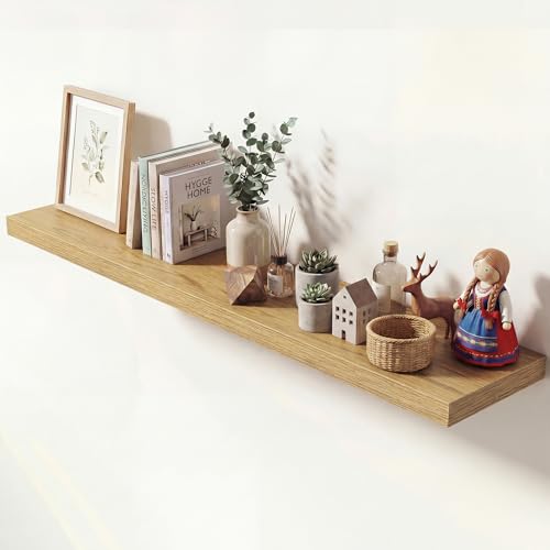 Image of Dreamland 55 Inches Floating Shelves for Wall, 9.3 inch Deep Long Floating Shelves Set of 1, Large Display & Storage Shelf, Wall Shelf for Bathroom Bedroom Living Room Kitchen Office, Oak