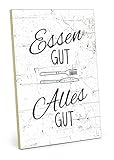 TypeStoff Holzschild mit Spruch – Essen – im Vintage-Look mit Zitat als Geschenk und Dekoration zum Thema Küche und Genuss - HS-00850