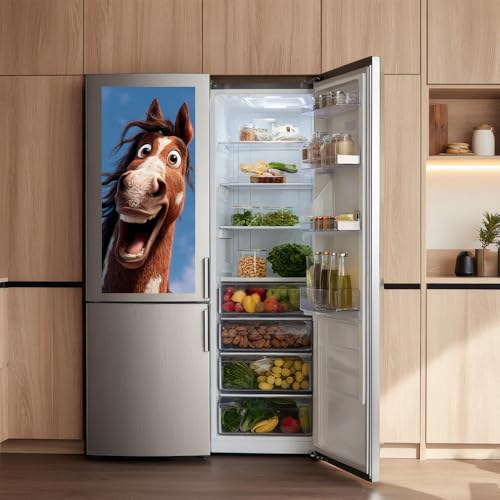 Image of 14.6x32.3 Inch Trash Can Cover Excited Horse with Wide Smile Design Outdoor Garbage Bin Decoration Sticker Wrap