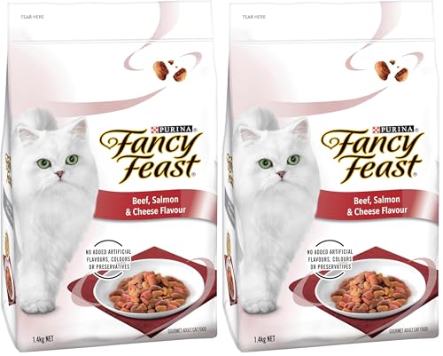 FANCY FEAST Adult Dry Cat Food Beef, Salmon and Cheese 1.4kg (Pack of 2)
