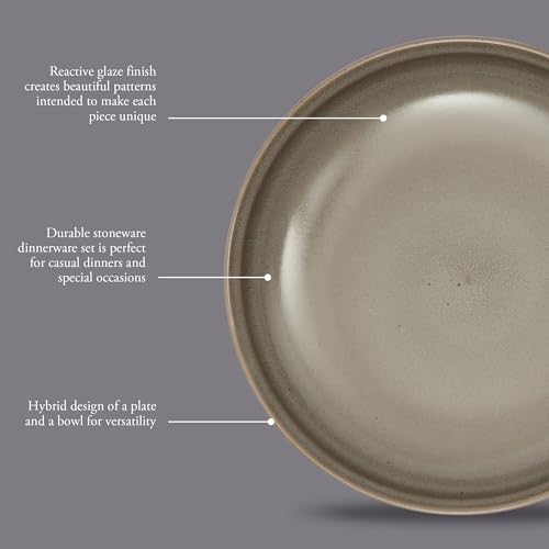 Image of Gibson Elite Beckett 4-Piece Multi-Color 9 Inch Dinner Plate Bowl Set - Reactive Glaze Stoneware - Shallow Serving Pasta Bowls (Blate) - Wide-Rim Round Design - Microwave & Dishwasher Safe