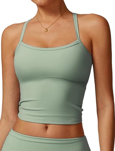 Image of QBGJTD Womens Longline Sports Bras Cross Back Active Gym Yoga Padded Workout Crop Tank Top with Built in Bra