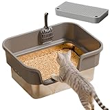 De para Gatos: Bandeja Metálica para Gatos con Lados Altos, Inodoro para Mascotas De Acero Inoxidable Antifugas con Pedal Y Pala | Bandeja De para Gato | para Animales Pequeños Esqui