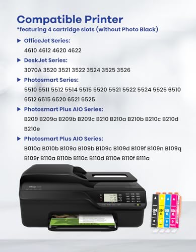 Image of 564 564XL Ink Cartridges Combo Pack 4-Color High-Yield Replacement for HP 564 XL Ink Cartridge for DeskJet 3520 3522 Photosmart 7520 6520 5520 7525 5514 7510 OfficeJet 4620 Printer Ink