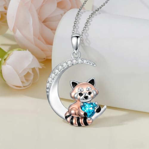 Image of PROESS Animal Birthstone Necklace 925 Sterling Silver Otter /Axolotl /Hippo /Elephant /Dachshund /Monkey /Red Panda Pendant Necklace Animal Birthstone Jewelry Gifts for Women